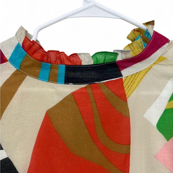 Women's Fate Abstract Printed Colorful Light Flowy Blouse Small Bubble Sleeve - Picture 8 of 8